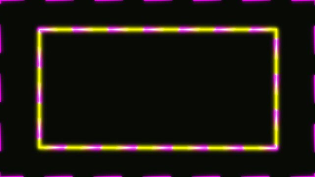 Animation of glowing neon rectangles abstract background. abstract glowing neon rectangle border frame. Square rectangle picture frame with two tone neon color motion graphic.
