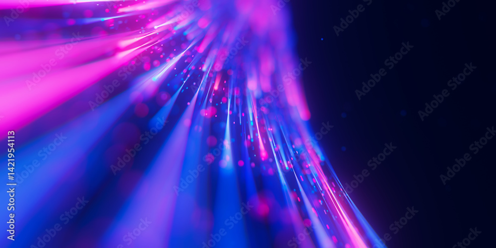 Poster closeup of bigdata light speed flow. abstract digital data stream of quantum computing. cyberspace o