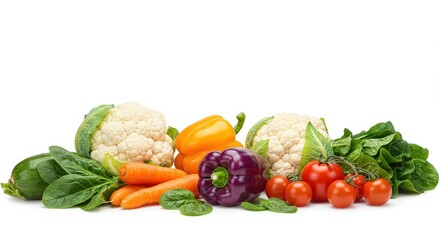 Fresh Assortment of Colorful Vegetables on White Background