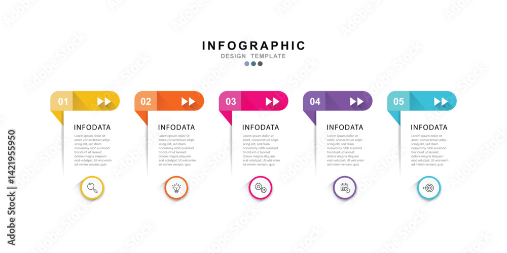 Leinwandbilder Modern template infographic with 5 step process and icons can be used for workflow, business information, presentation and data visualization
