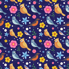Vector spring birds seamless pattern background