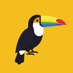 Fototapeta premium Toucan bird with colorful beak on yellow background vector illustration in flat design style 