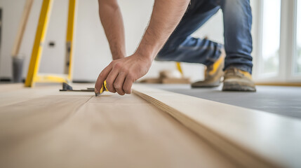 Worker Installing Wooden Flooring