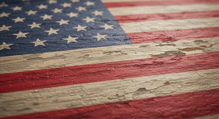 Painted Plank with Stripes and Stars on Wood
