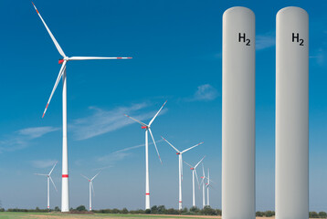 Green hydrogen from wind energy using electrolysis – storage in H2 tanks