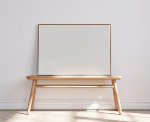 Minimalism interior with mockup poster, pure light and shadow in art room, 3d illustration.