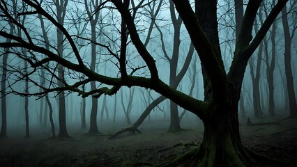 Obraz premium Enigmatic Foggy Forest A Mystical Winter Woodland Scene