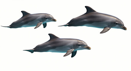 Fototapeta premium Dolphin Group Swimming Together Isolated on White Background