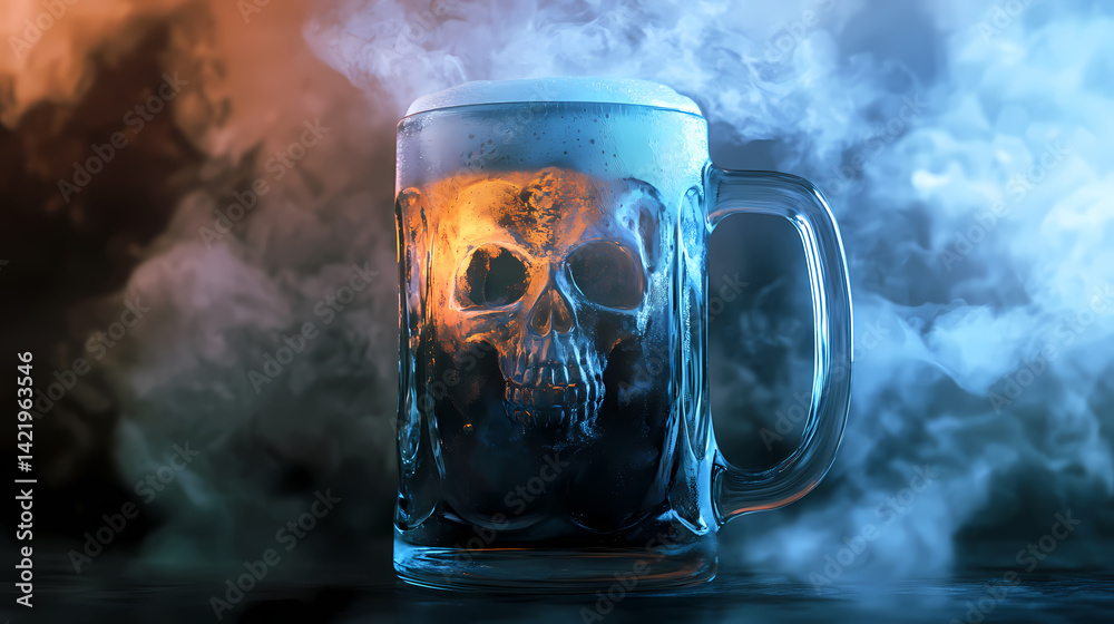 Wall mural ghostly beer stein with fog flat design front view haunted tavern theme animation triadic color sche