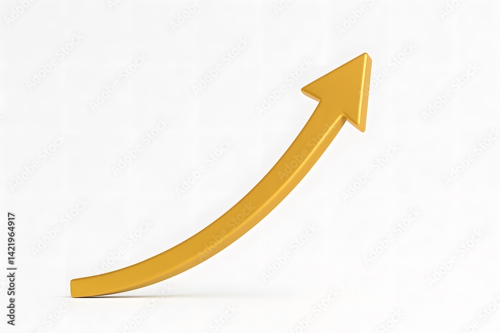Poster golden arrow icon symbolizing growth and progress in financial context