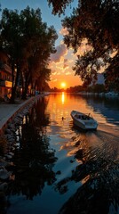 Lakeside sunset view