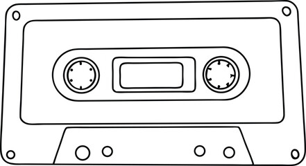 Fototapeta premium Cassette Tape Line Art, Retro Audio Media, Black and White Illustration, Vintage Style