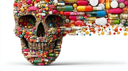 Creative Anti-Drug Poster Featuring Skull Design Made with Colorful Pills and Capsules
