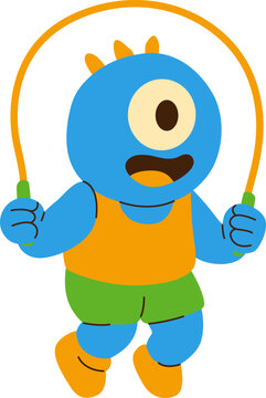 Playful Cartoon Monster Jumping Rope in a Colorful Illustration
