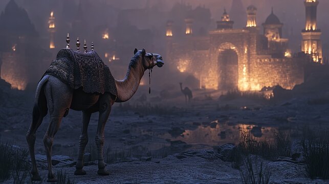 Camel desert travel adventure middle east arabian night tourism landscape animal transportation ride 1001