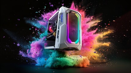 Custom gaming pc build rgb computer desktop case colorful powder explosion high end performance system