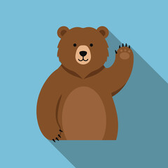 Obraz premium Brown bear waving with extended paw flat vector illustration in square format on blue background 