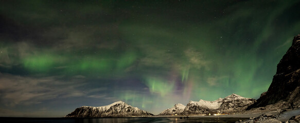 Northern lights at Skagsanden Beach in the Lofoten Islands (Norway)