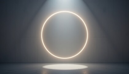 Illuminated circular design modern studio digital artwork minimalist aesthetic centered perspective futuristic concept