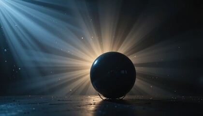 Mysterious sphere illuminating dark space cinematic light show abstract art studio environment dramatic viewpoint conceptual visual experience