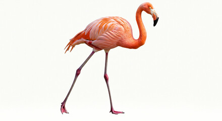 Fototapeta premium Flamingo Walking Isolated on White Background