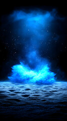 Naklejka premium Blue Smoke and Glowing Lights in Dark Background