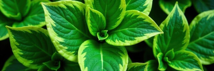 Obraz premium Striking variegated green Hosta foliage, vibrant hues , flora, nature photography