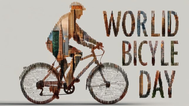 Bicycle Rider Silhouette Overlaid with City Map for World Bicycle Day Celebration