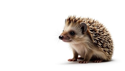 Obraz premium Single brown hedgehog, fully visible, against stark white backdrop, fauna, element