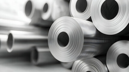 Close-up of Rolled Metal Coils in a Warehouse