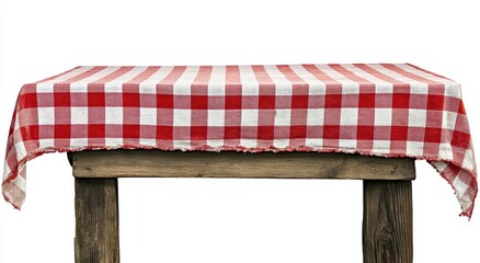 Rustic checkered tablecloth on a wooden table