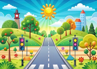 Fototapeta premium Cartoon Road Background for Design