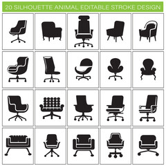 Set of Silhouette Chair Icons Editable Stroke Design