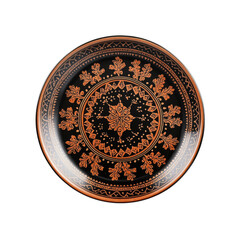 Ornate Black and Orange Decorative Plate, Top View