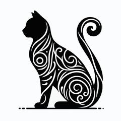 the cat lineart silhouette, isolated on white