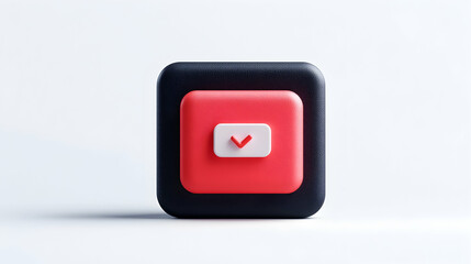 3D Render of Red and Black Square Icon with Check Mark