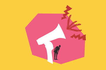 PrinBusinessman marketer using megaphone for promotion or public relations. concept of Effective communication for Business and Promote marketing campaigns