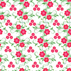 Cheerful Crimson Floral Swirls Seamless Pattern

