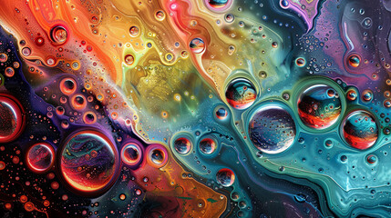 Colorful abstract liquid design with bubbles and textures  