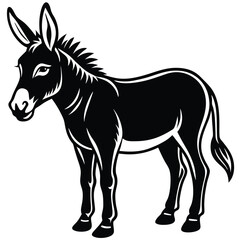 Obraz premium Black and White Donkey Illustration Set, Stylized Donkey Drawings in Black and White, Hand-Drawn Donkey Silhouettes Collection.