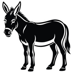 Fototapeta premium Black and White Donkey Illustration Set, Stylized Donkey Drawings in Black and White, Hand-Drawn Donkey Silhouettes Collection.