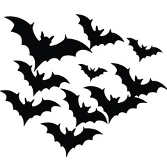 Fototapeta premium A group of bats flying in formation, vector silhouette, white background 