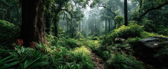 Fototapeta premium Lush, misty forest path