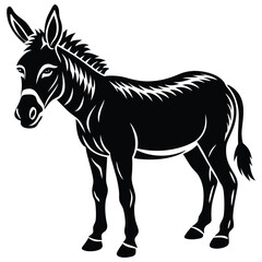 Fototapeta premium Black and White Donkey Illustration Set, Stylized Donkey Drawings in Black and White, Hand-Drawn Donkey Silhouettes Collection.
