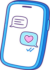 Left on Read. Smartphone text messaging chat, love confession delivered checkmarks with no reply. Cute cartoon illustration, simple hand drawn doodle.
