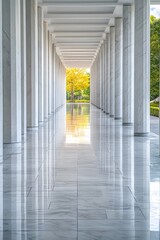 Obraz premium Marble Column Corridor Leading to Autumn Tree