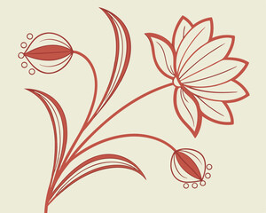 Naklejka premium Elegant Monochrome Floral Illustration with Flower Leaves and Berries
