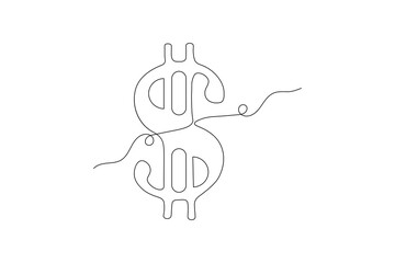Dollar icon continuous one line drawing of isolated outline vector icon