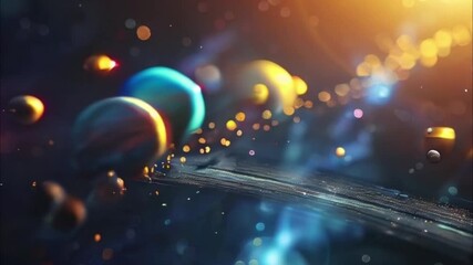 Planets gather in the solar system amidst glowing stars in a vibrant cosmic atmosphere