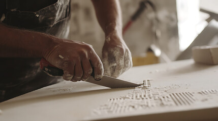 Craftsman Carving a Design into Stone